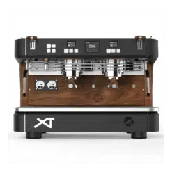 Dalla Corte XT ,μαύρη, με λεπτομέρειες ξύλου, μηχανή espresso με 2 group, μπροστινή όψη
