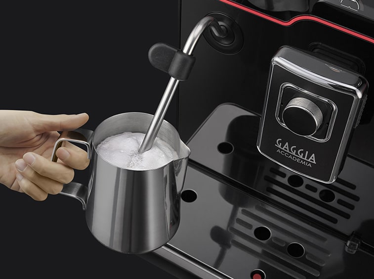 Gaggia Accademia Glass Black preparing capuccino